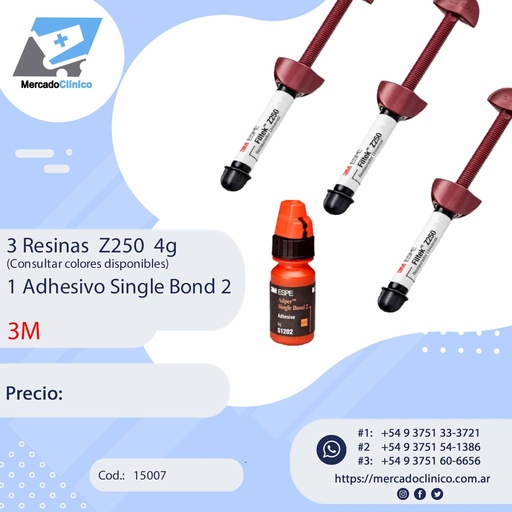 [15007] Resina Z250 (3 Un) + 1  adhesivo Single Bond 2 - 3M