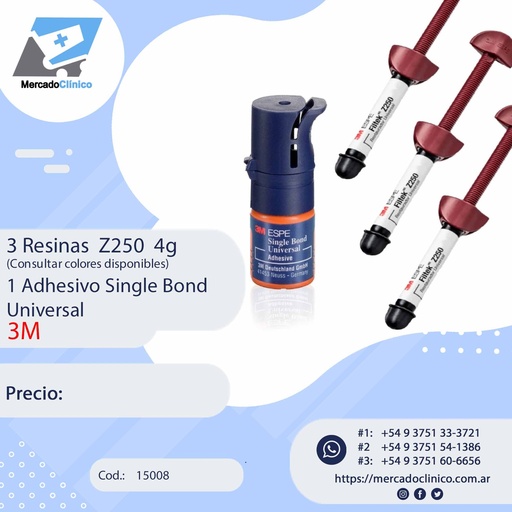 [15008] Resina Z250 (3 Un) + 1  adhesivo Single Bond UNIVERSAL - 3M