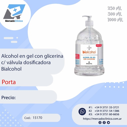 [15170] Alcohol en gel con glicerina c/ válvula dosificadora Bialcohol - PORTA