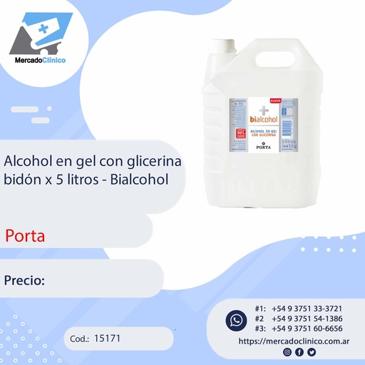 [15171] Alcohol en gel con glicerina bidón x 5 litros - Bialcohol - PORTA