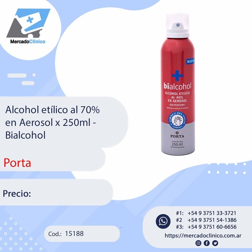 [15188] Alcohol etílico al 70%  en Aerosol x 250ml - Bialcohol - PORTA