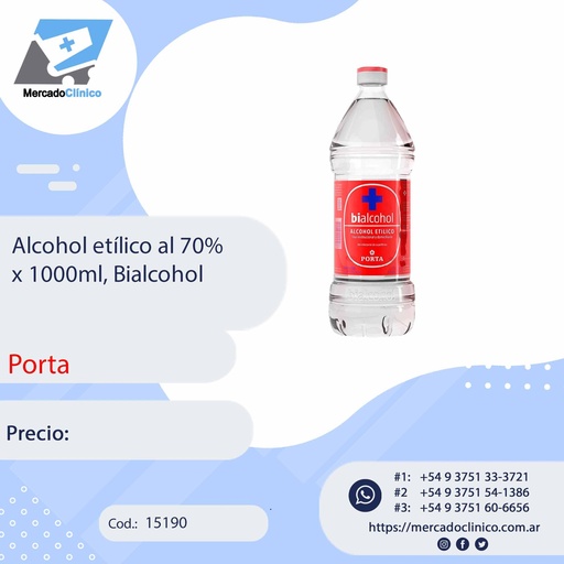 [15190] Alcohol etílico al 70%  x 1000ml, Bialcohol - PORTA