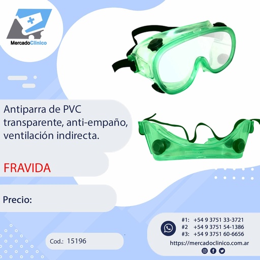 [15196] Antiparra de PVC transparente, anti-empaño, ventilación indirecta - FRAVIDA