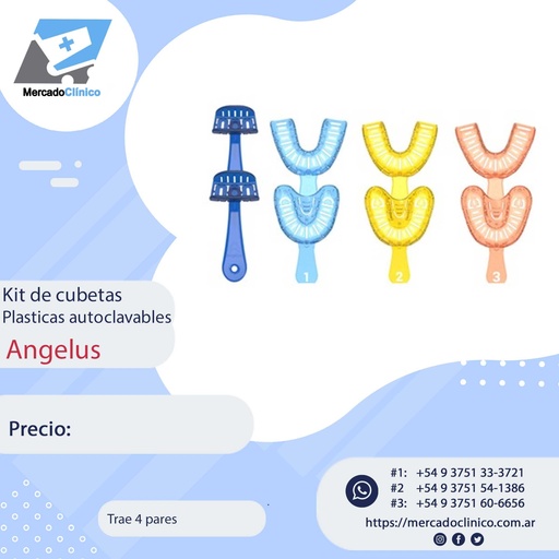 [Trae 4 pares] Kit de cubetas plásticas autoclavables - 4 pares - ANGELUS
