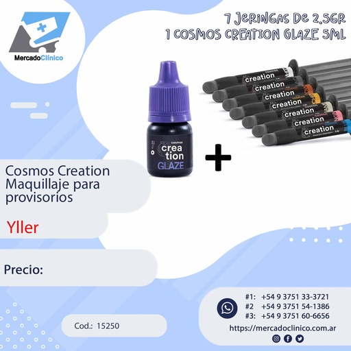 [15250] Cosmos Creation Maquillaje para provisorios - 7 jeringas + 1 glaze - YLLER