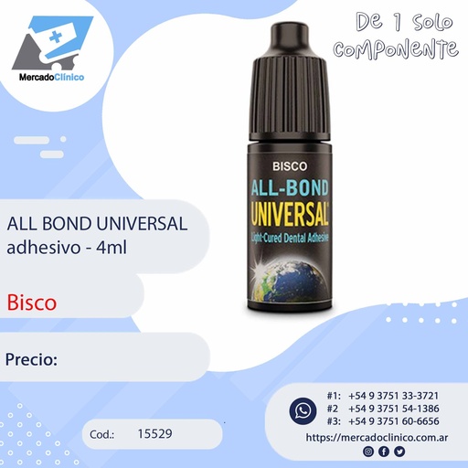 [15529] Adhesivo ALL BOND UNIVERSAL dental fotopolemizable de un solo componente (4ml) - BISCO