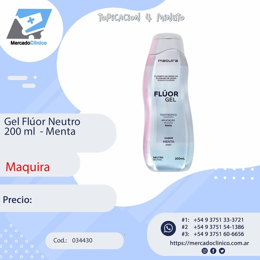 [034430] Fluor Gel Neutro 2% - 200ML Sabor Menta - Maquira