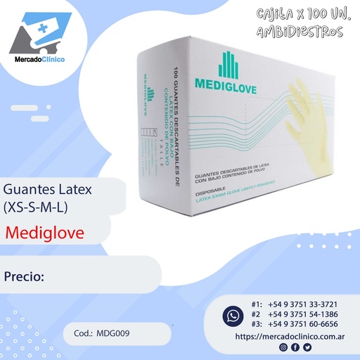 Guantes LATEX - Cajita x 100 Un -  Mediglove