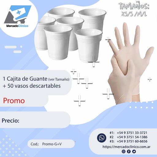 [Promo+G+V] Guantes Latex + 50 Vasos descartables