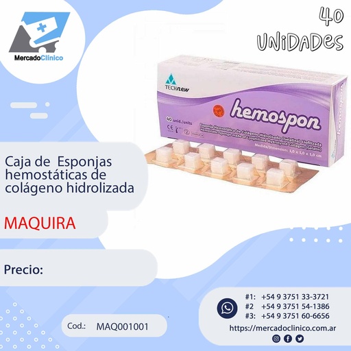 [MAQ001001] Caja de esponjas de colágeno hemostáticas HEMOSPON - x 40 Un - Technew 