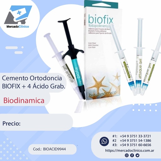 [BIOACID9944] Adhesivo  BIOFIX c/1 acido + 3 acidos ATTAQUE GEL 3g c/u - BIODINAMICA