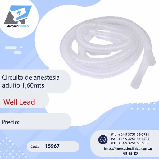[1567] Circuito de anestesia adulto 1,60mts - WELL LEAD