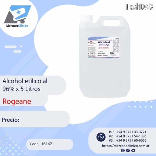 [16142] Alcohol atpilico al  96% x 5 Litros - ROGEANE